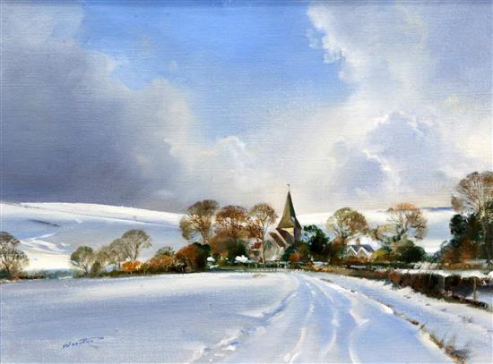 § Frank Wootton (1911-1998) Berwick Church in the snow 12 x 16in.